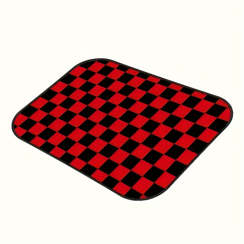Lot de 4 tapis de sol rouges à carreaux pour voiture - Polyester résistant