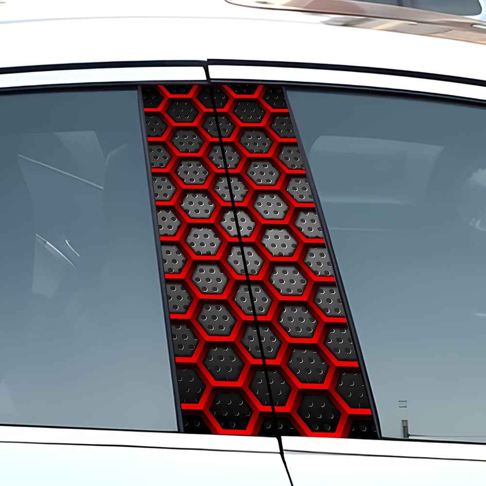 2pcs Vinyl B-Pillar Stickers - Hexagonal Pattern, Scratch & Dirt Resistant, Easy to Install, Self-Adhesive, Semi-Gloss Finish for Car Interior/Exterior Decor, Car
