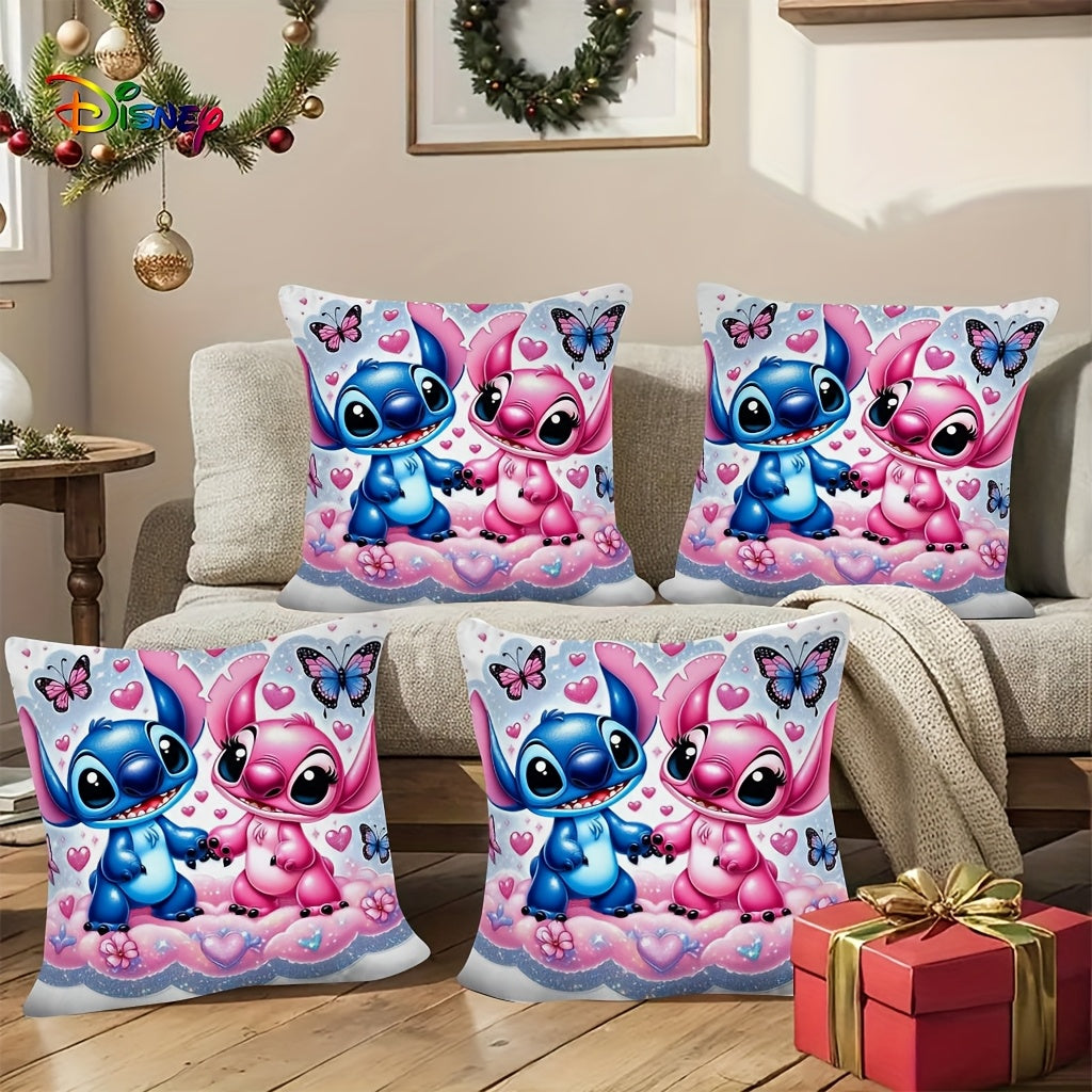 Stitch & Angel Soft Polyester Cushion Cover, 45.72x45.72 cm, Machine Washable, Zipper Closure, Country-Rustic Style, Decorative Pillowcase for Sofa & Bedroom, No Electricity or Battery Needed - Topdecheztop.fr