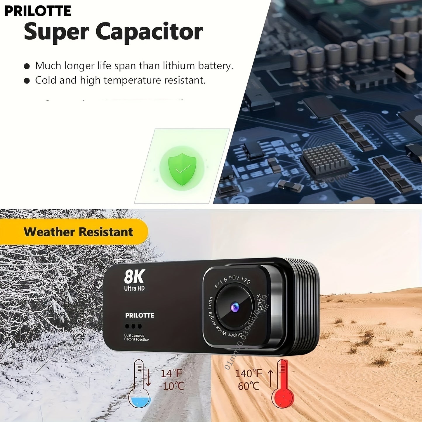 Caméra embarquée Prilotte 8K UHD - Vision nocturne infrarouge, frontale et intégrée