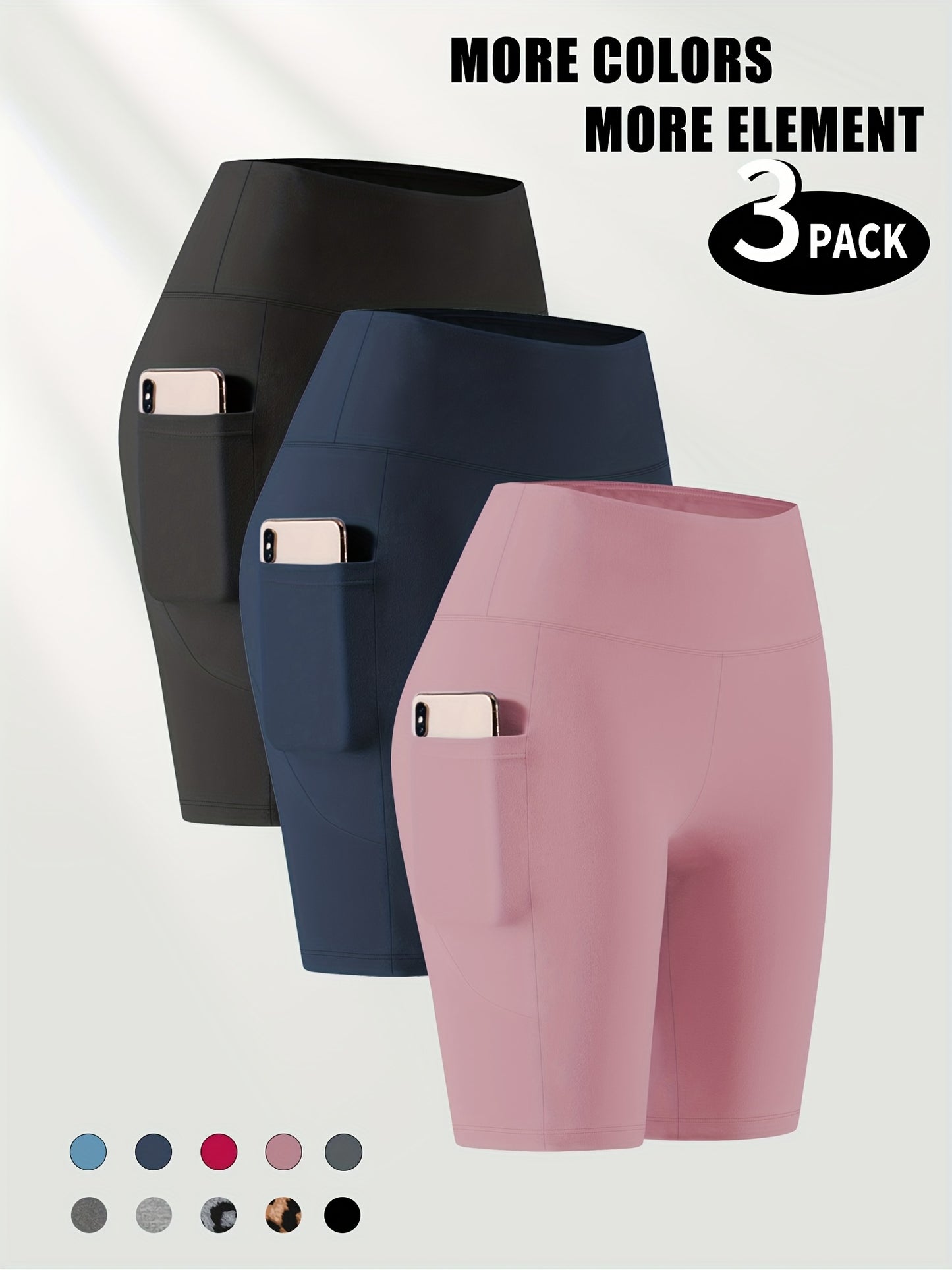 Lot de 3 bermudas taille haute avec poches en forme de lune, grande taille - Topdecheztop.fr