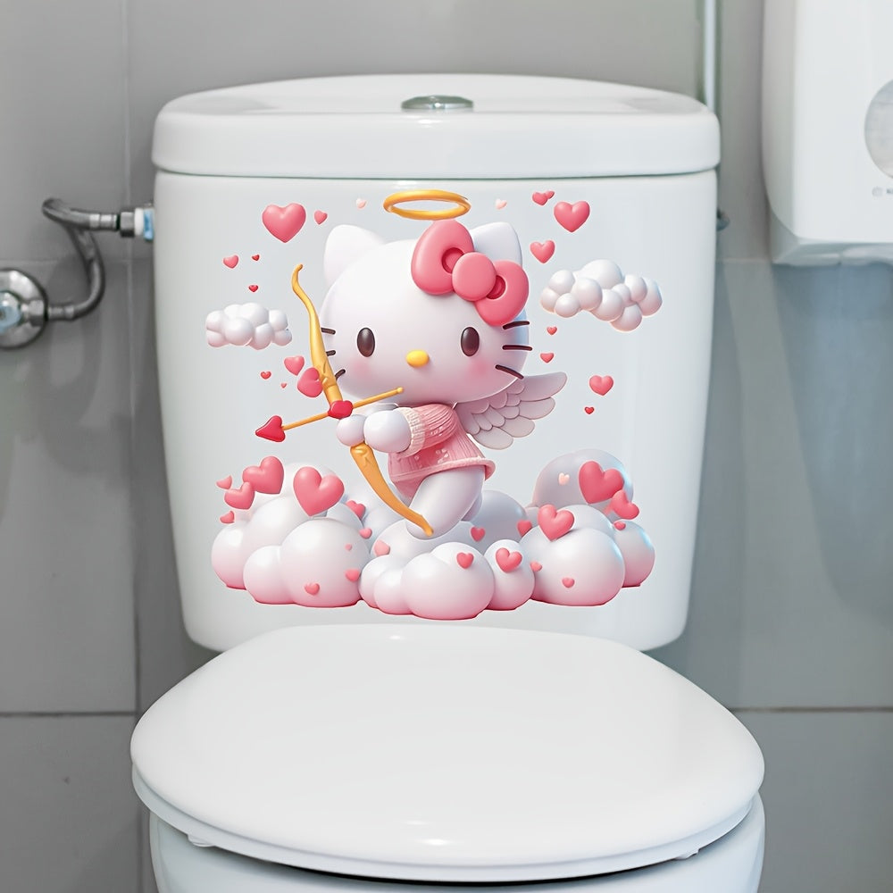 1pc Sanrio Hello Kitty Valentine's Day Toilet Sticker - Waterproof Self-Adhesive Bathroom Decal with Love Hearts & Arrows, Cute Cartoon Design for Home Decor - Topdecheztop.fr