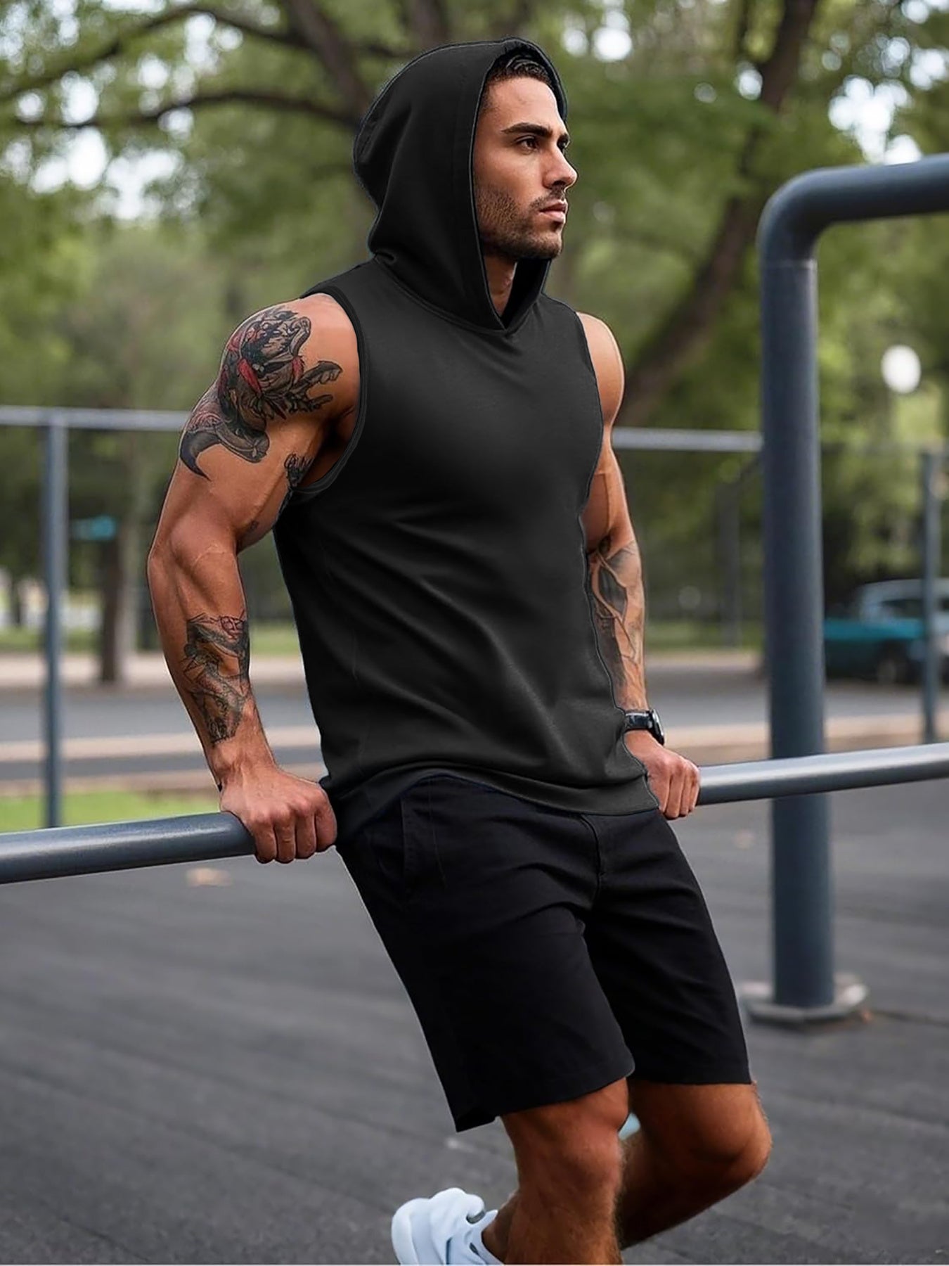 2025 UPGRADED Men'S Hooded Sweatshirt Vest - Heat Trapping Pullover for Gym & Exercise - Compression Top with Adjustable Straps, Ideal for Sauna & Cold Weather - Gift for Father or Boyfriend, Gym Wear | Adjustable Strap Vest - Topdecheztop.fr