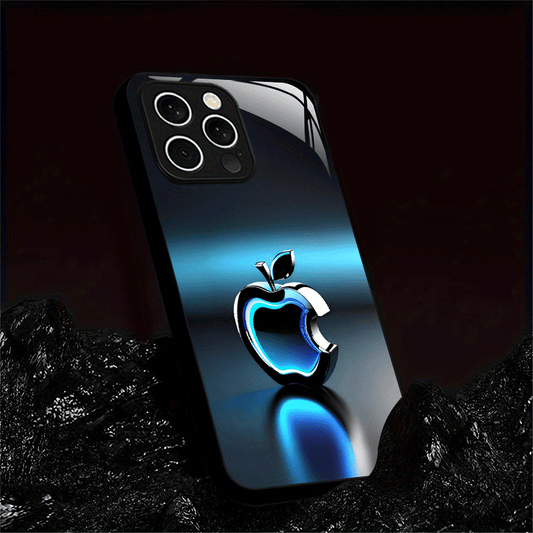Coque en verre trempé avec logo Apple à effet lumineux bleu