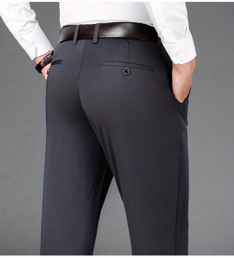 Pantalon habillé classique, couleur unie, légèrement extensible, pour homme