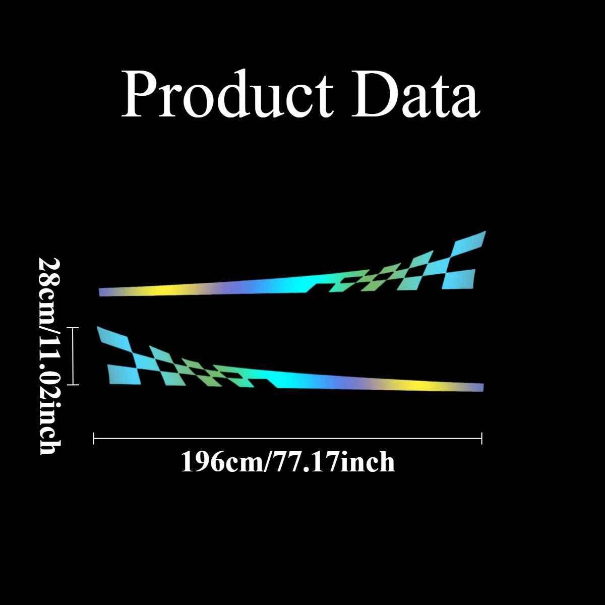 Pair of 196.09cm 'Racing Car Holographic Side Stripe Decals - Waterproof, Self-Adhesive Vinyl Stickers with Checkered Patterns for Vehicle Doors and Windows, Car