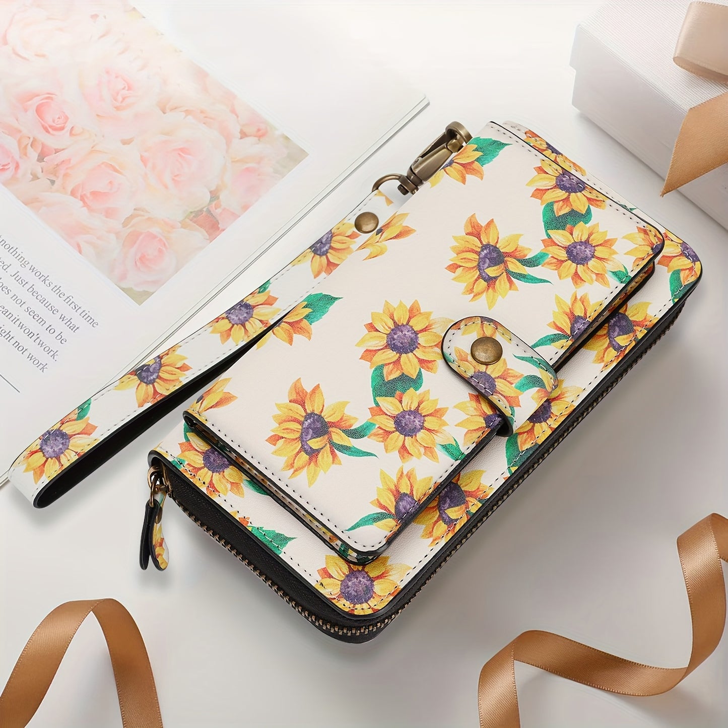 Sac à main en cuir PU à motif floral avec fermeture éclair - Topdecheztop.fr