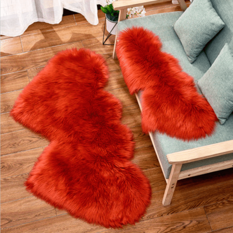 Tapis en peluche ,forme de cœur pour salon