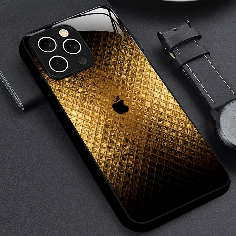 Étui en verre trempé de luxe léger avec logo Apple Golden
