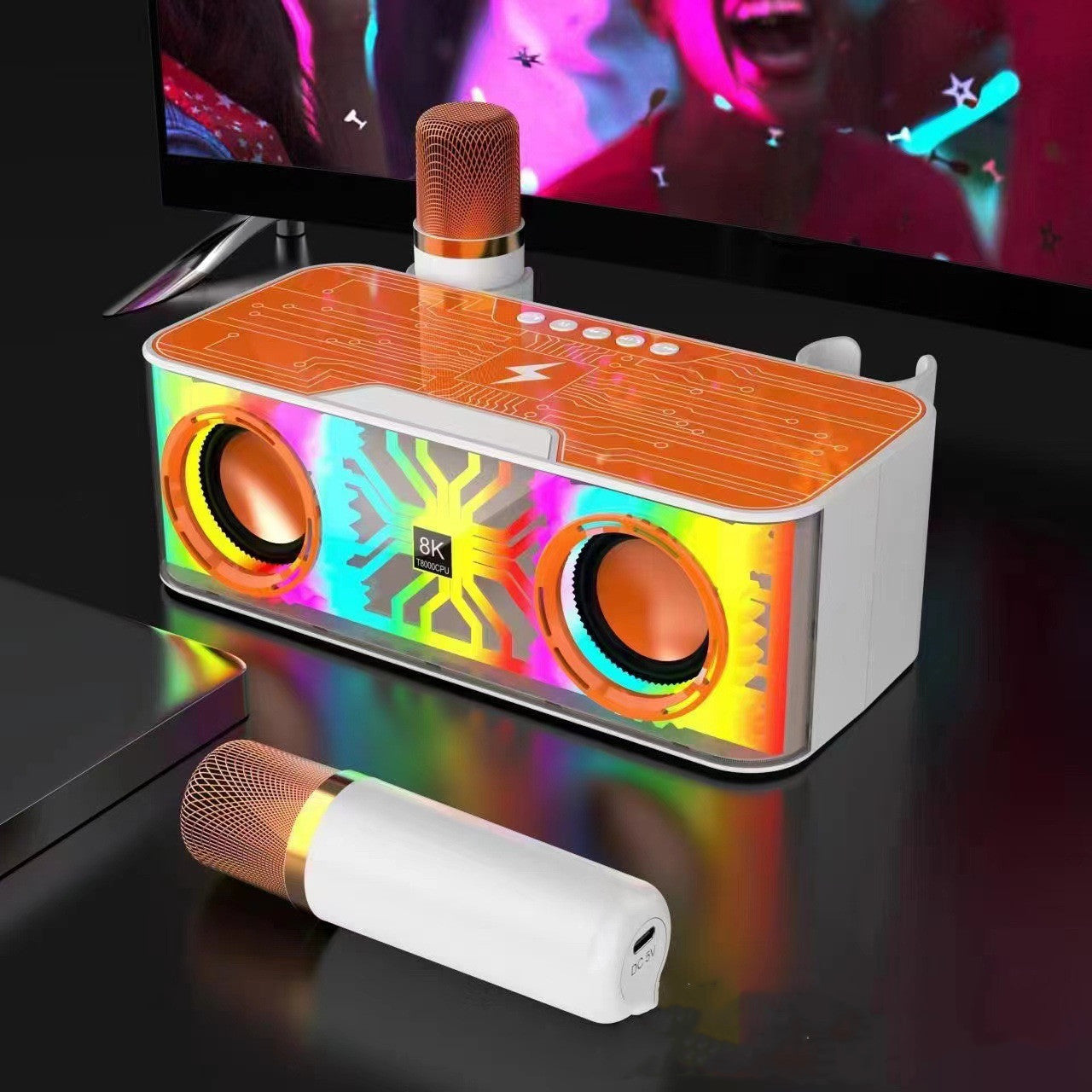 Enceinte Bluetooth lumineuse et colorée, double haut-parleur, chargeur sans fil