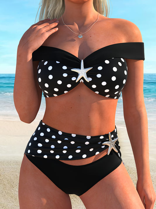 2026 Nouveau Bikini Femme à Épaules Dénudées et Patchwork à Pois