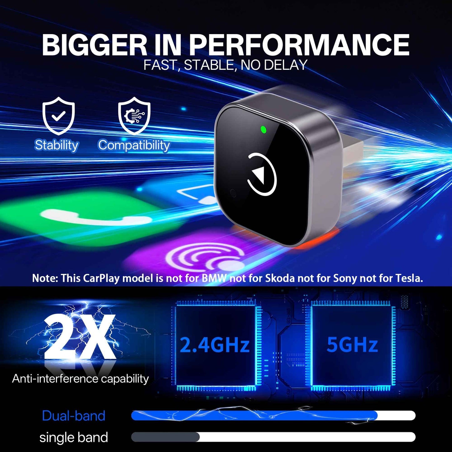 Adaptateur sans fil 2 en 1 CarPlay et Android Auto - Connexion automatique