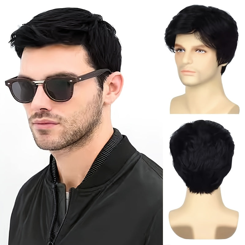 Perruque courte bouclée pour homme - Fibre synthétique résistante à la chaleur