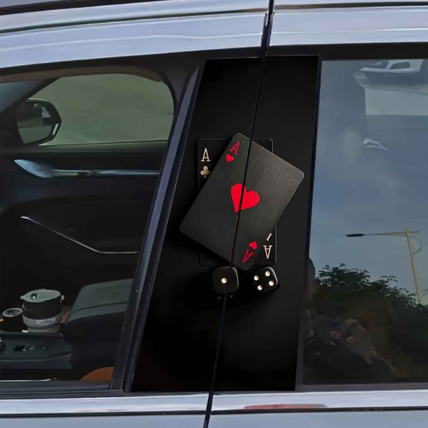 2pcs Of Poker Card Design Car Stickers, Vinyl, Scratch-Resistant And Waterproof Car B-Pillar Stickers, Matte, Suitable for Glass/Metal/Plastic Surfaces, Easy to Stick And Tear, Suitable for Car Decoration And Car Exterior Acc