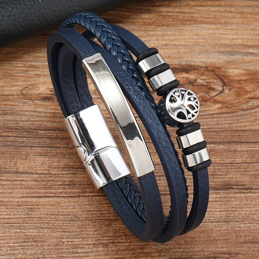 Bracelet tendance en cuir synthétique tissé multicouche