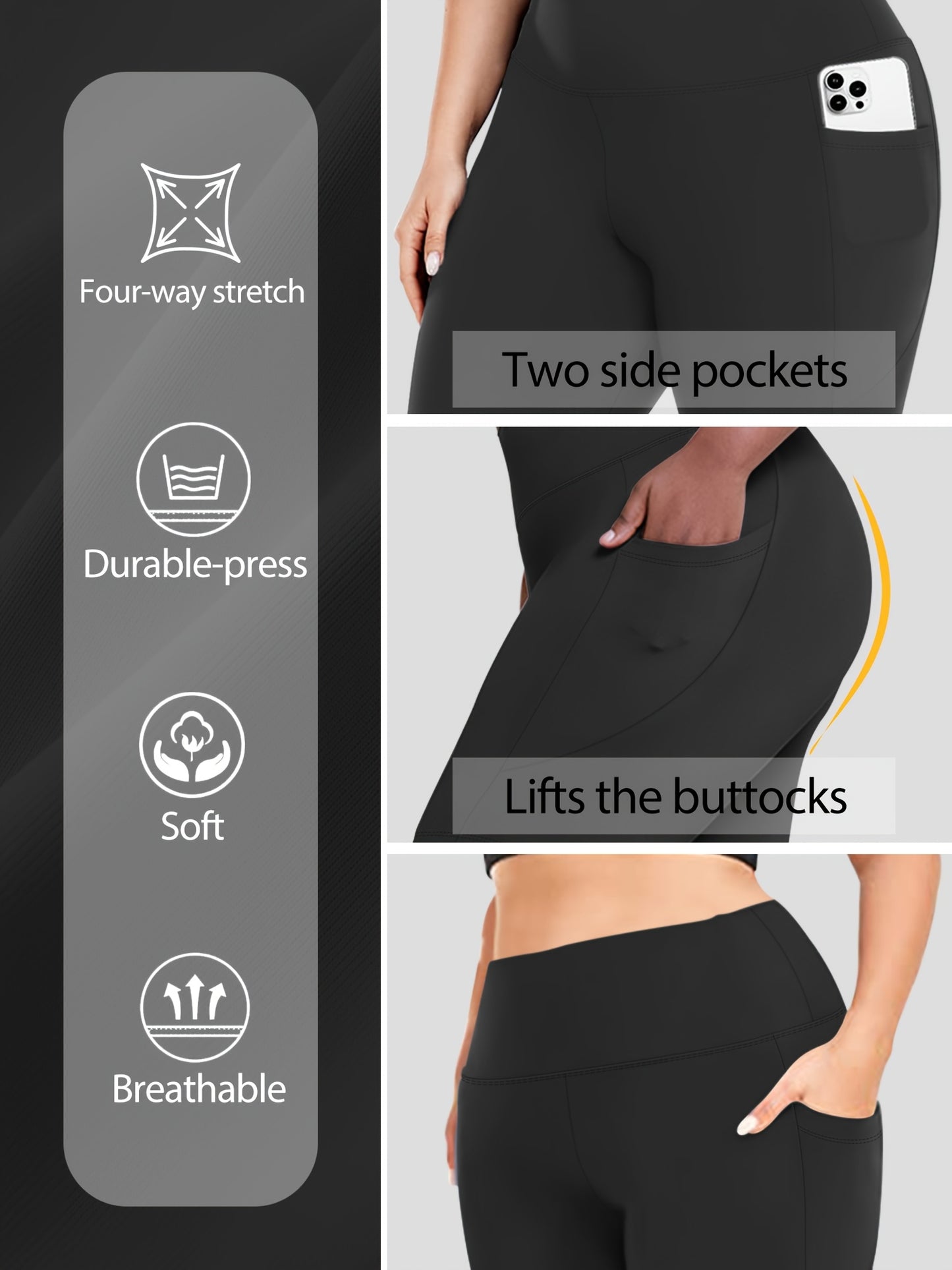 Lot de 3 bermudas taille haute avec poches en forme de lune, grande taille - Topdecheztop.fr