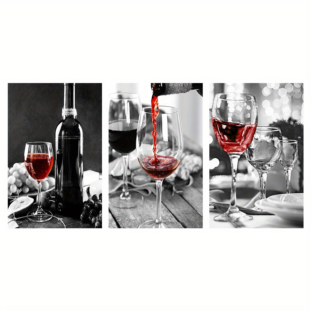 Tableau 3D Fiat en trois parties, sans cadre, représentant du vin rouge