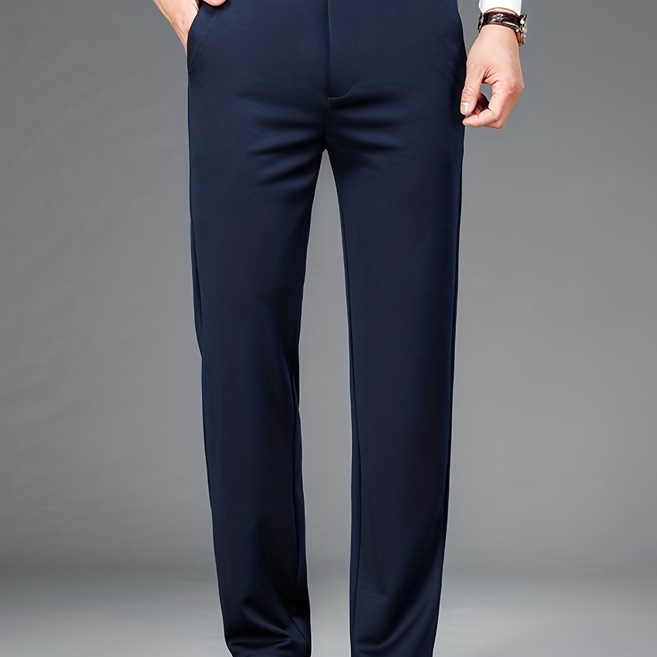 Pantalon habillé classique, couleur unie, légèrement extensible, pour homme