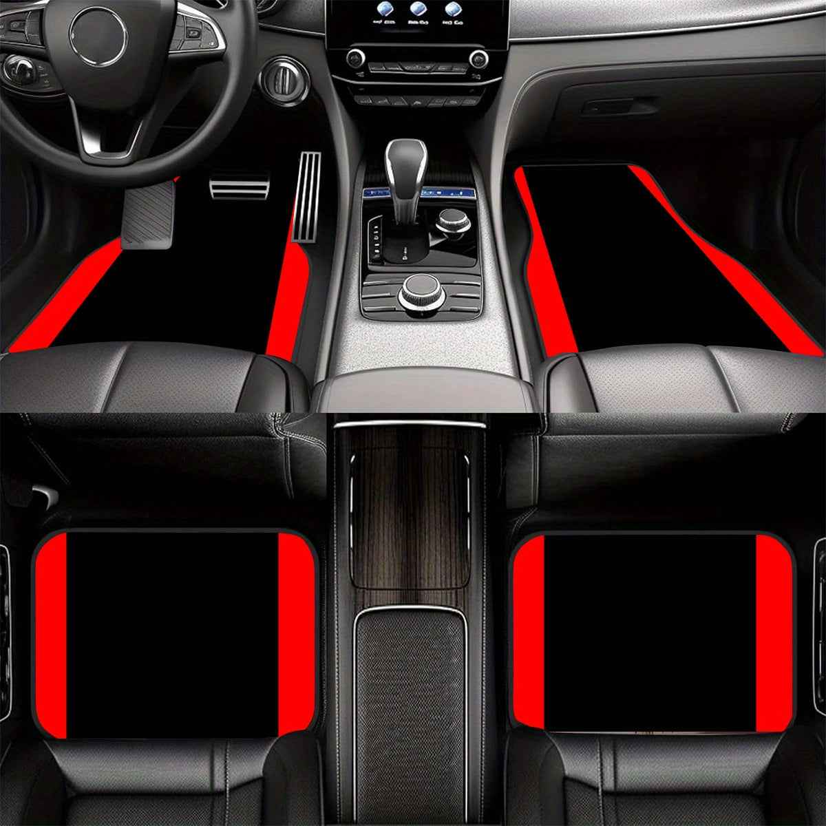 4pcs Non-Slip Car Floor Mats with Colorful Striped Design - Durable Polyester, Fit for Sedans & SUVs, Protects Interior, Stylish Black & Orange Pattern, Easy to Clean, Car Floor Protection | Stylish Floor Mat | Nonslip Backin