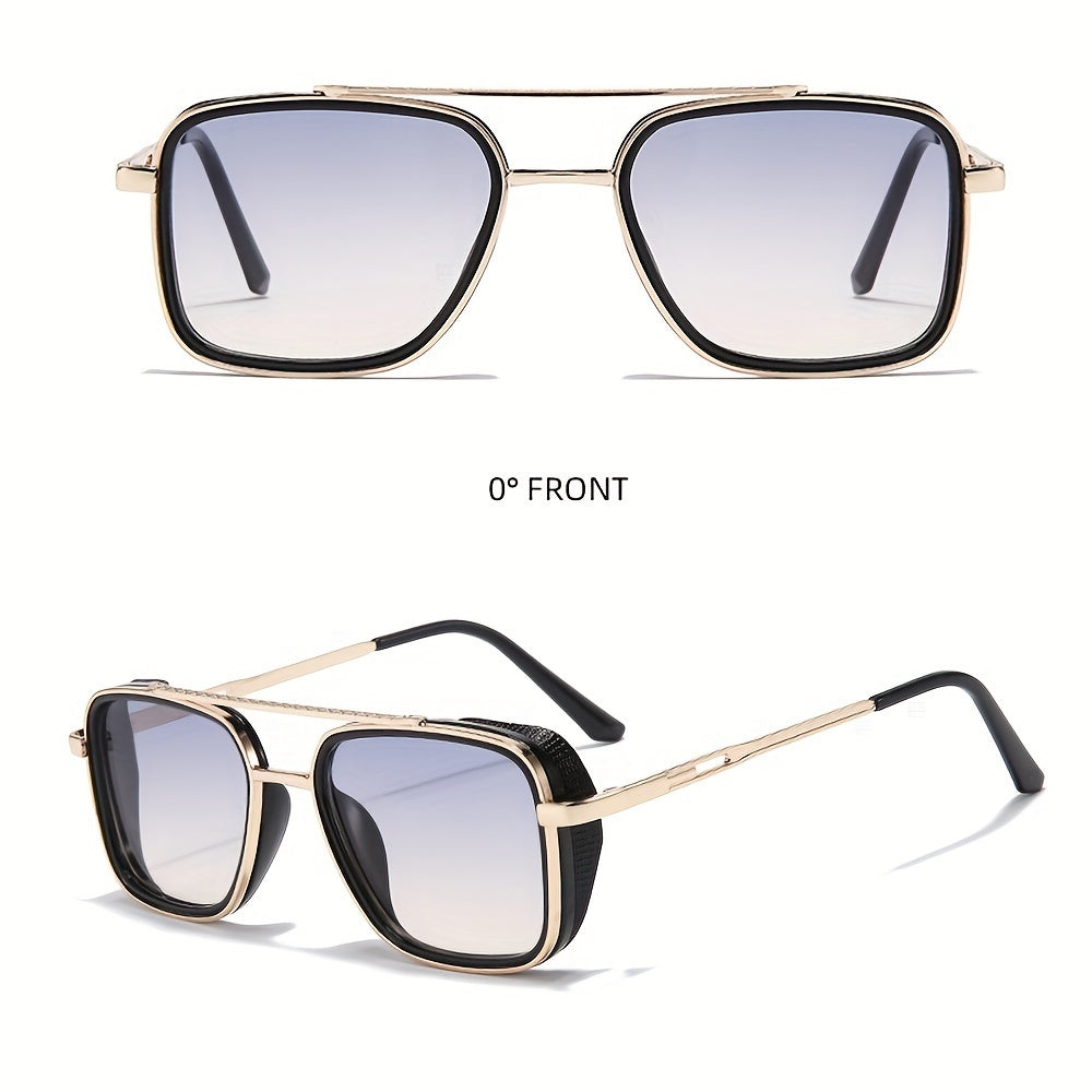 Lunettes carrées style hippie à monture métallique style punk rétro - Topdecheztop.fr