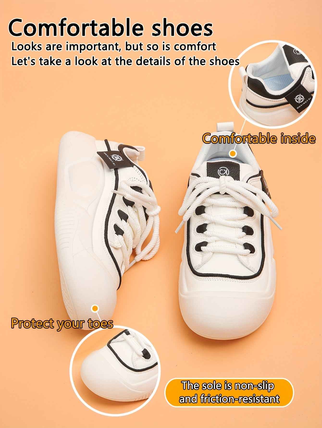 Four Seasons Trendy Ins Shoes for Women, Small Size Height Increase Shoes, Student White Shoes, Thick Sole Board Shoes for Women