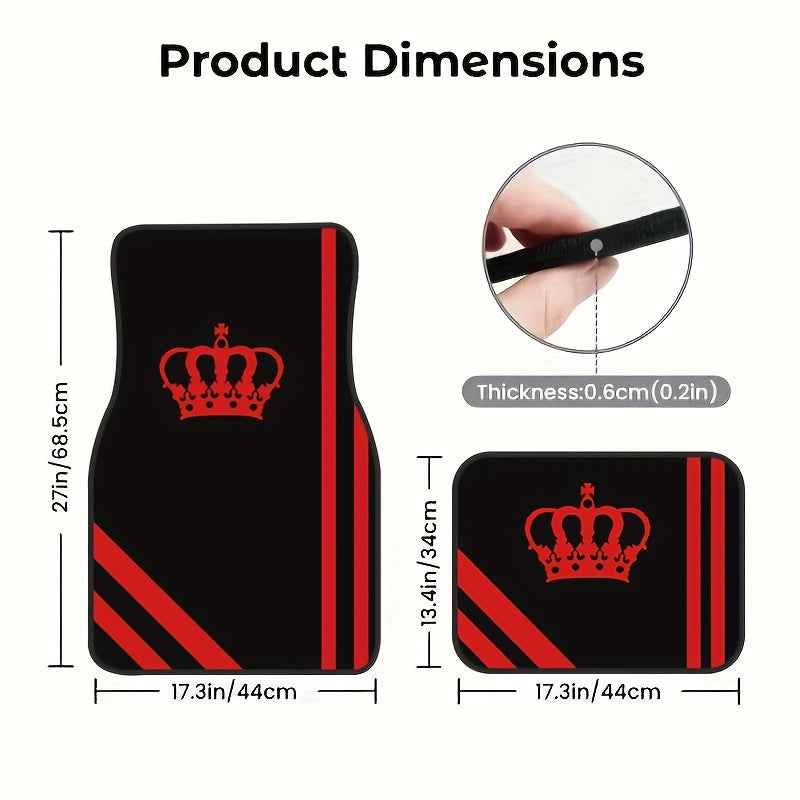 4pcs Crown Element Red and Black Simple Style Car Floor Mats - Front and Rear Seat Protectors, Easy to Clean, Suitable for All Models