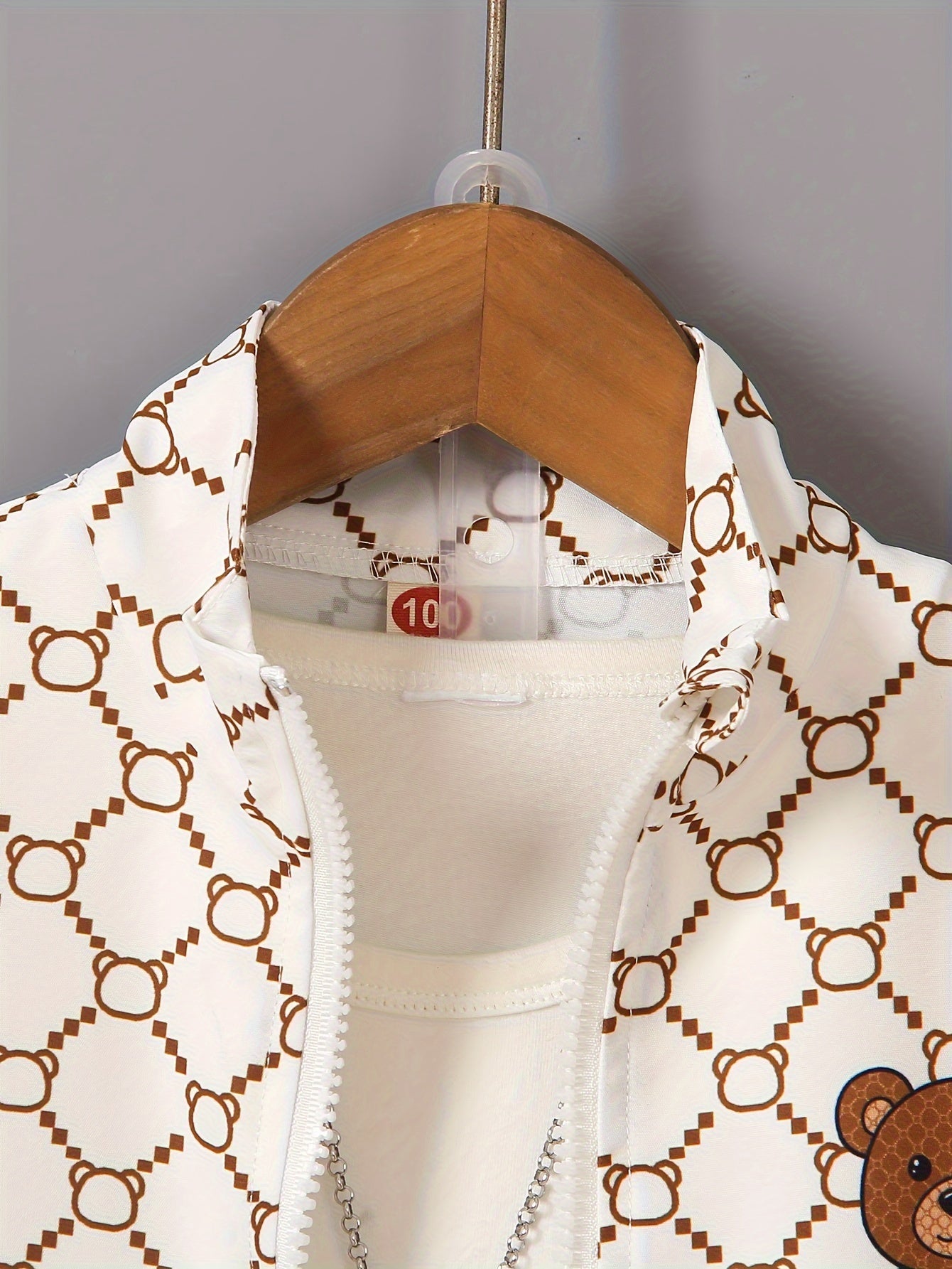 Kids Sporty Quick-Dry Woven Zip-Up Long Sleeve Jacket & Shorts Set, Cute Bear Print, Casual Style, Boys Spring And Fall Outfit - Topdecheztop.fr