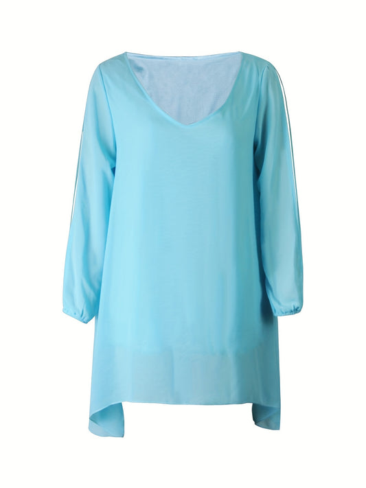 Robe décontractée en mousseline de soie à col en V pour femme