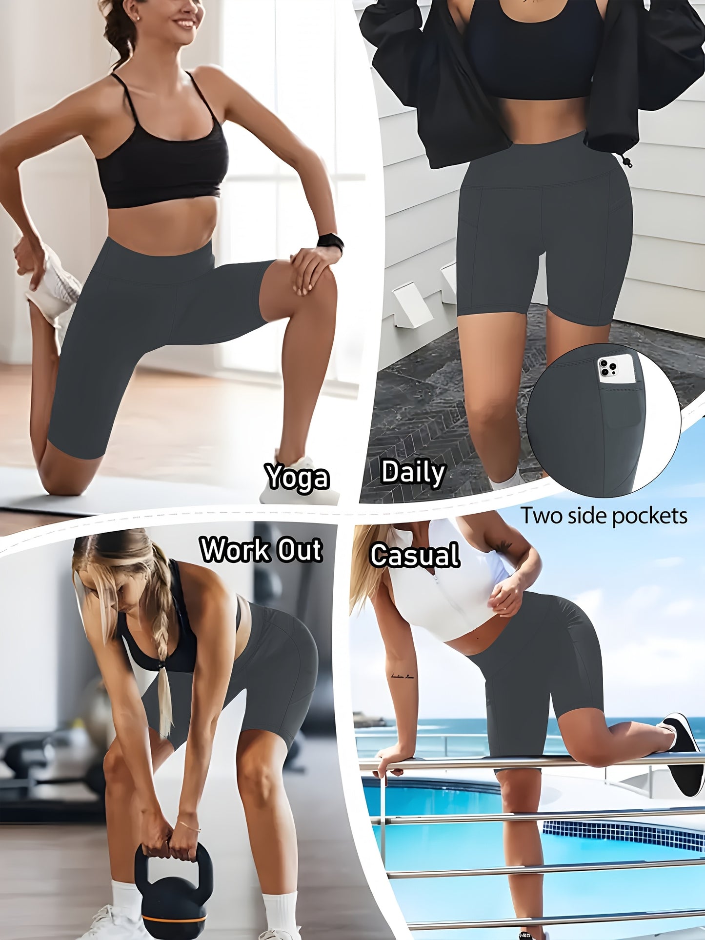 Lot de 3 bermudas taille haute avec poches en forme de lune, grande taille - Topdecheztop.fr