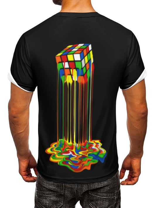 T-shirt imprimé cube 3D pour homme avec motif cube - Topdecheztop.fr