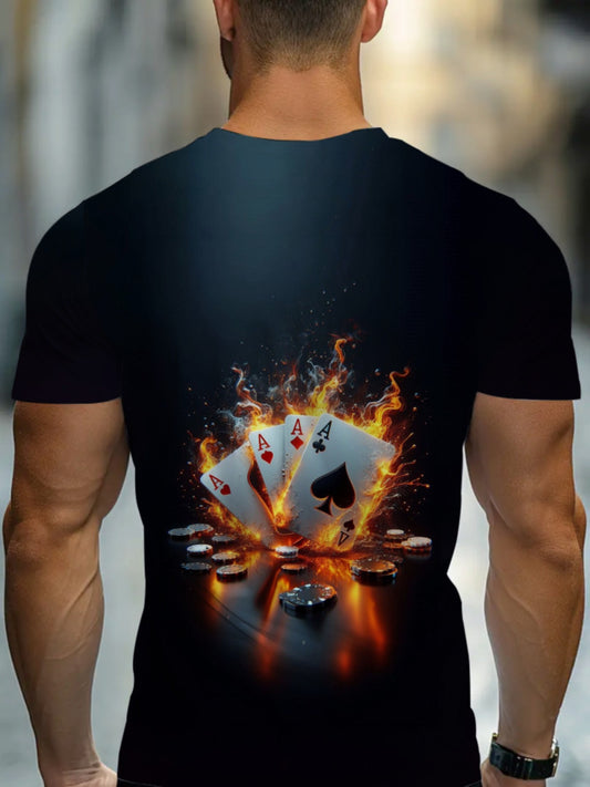 T-shirt noir pour homme avec motif dynamique de cartes de poker