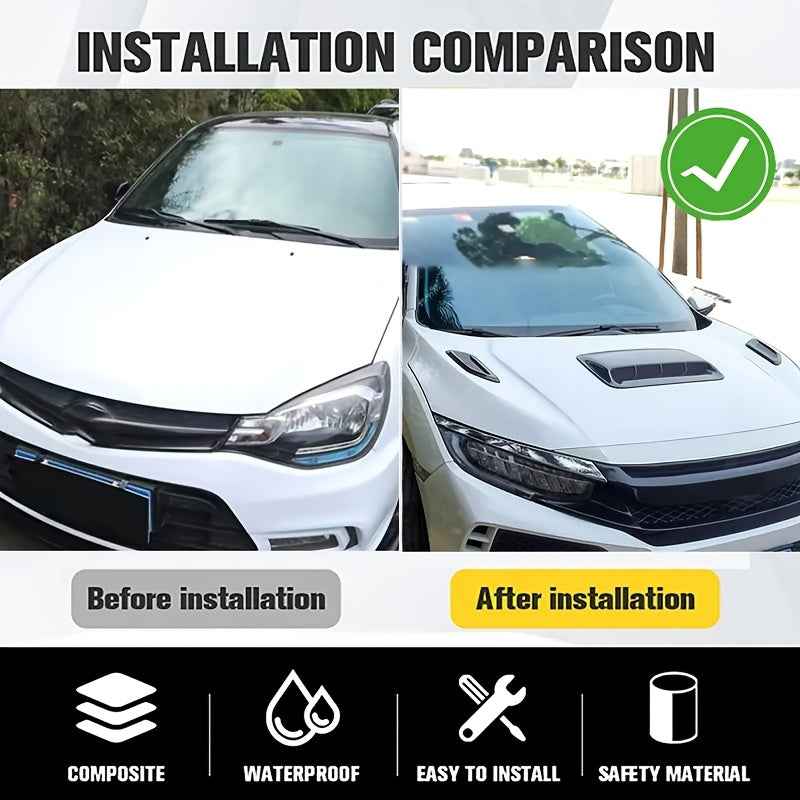 3pcs Automotive Airflow Decoration Air Inlet Cover Small Cover Ventilation Port Stickers Cover Cover Leaf Plates on Both Sides+Middle hood Air Outlet, Suitable for Any Flat bottomed Cover Vehicle