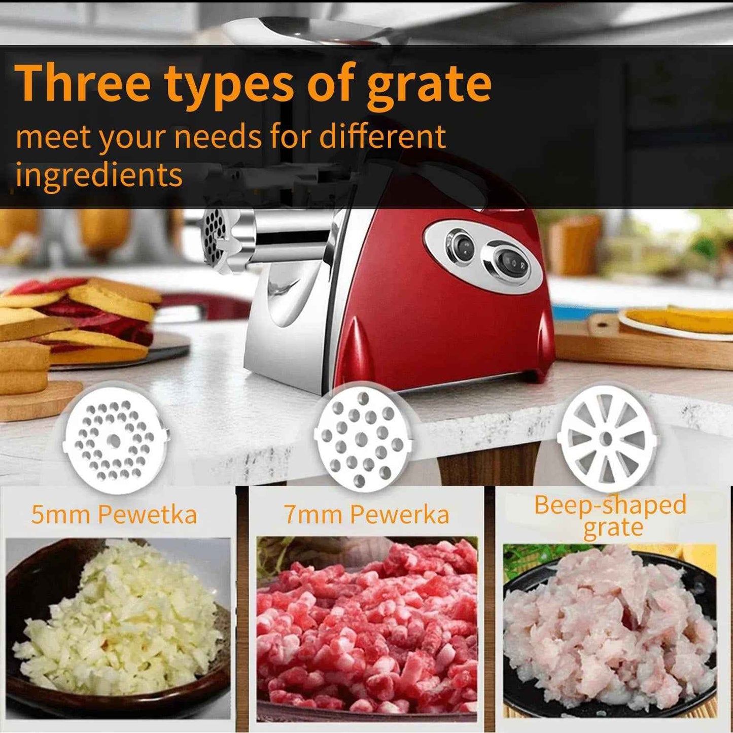 1PC Stainless Steel High Power Electric Meat Grinder, Meat Mincer Machine Household Sausage Maker, Local Warehouse | Powerful Motor, Multi-Plate Grinding, Meat Filler Tool | Russian Italian Sausage Hot Dog Maker