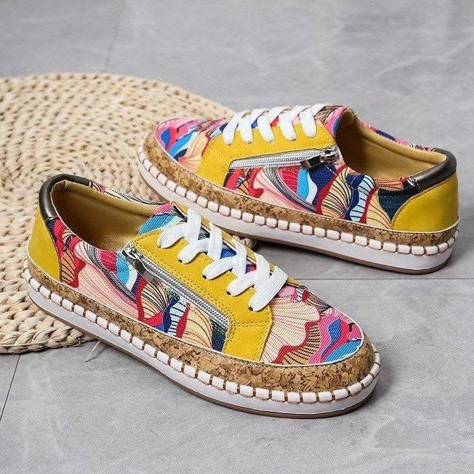 Mocassins imprimé ethnique pour femmes, chaussures plates décontractées