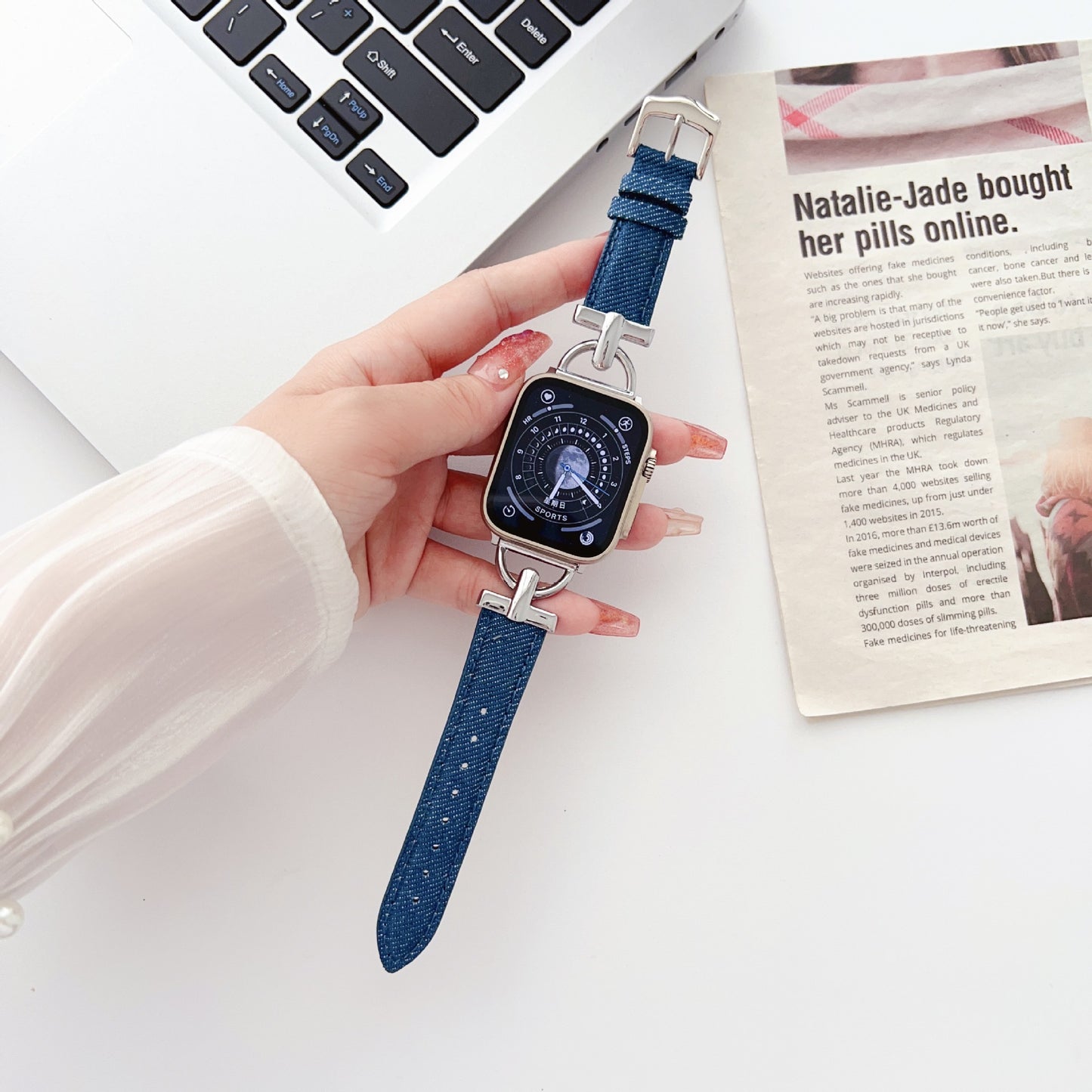 Nouveau bracelet fin en denim en métal