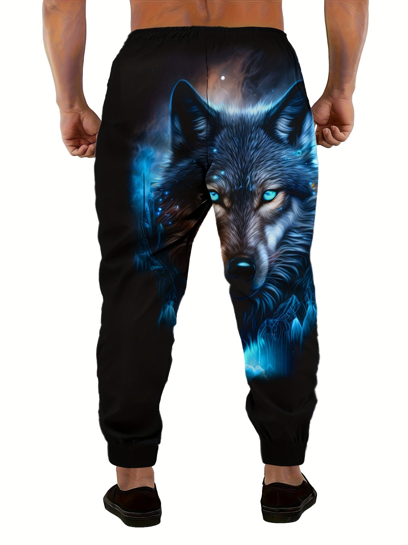 Pantalon de jogging décontracté à imprimé loup pour homme