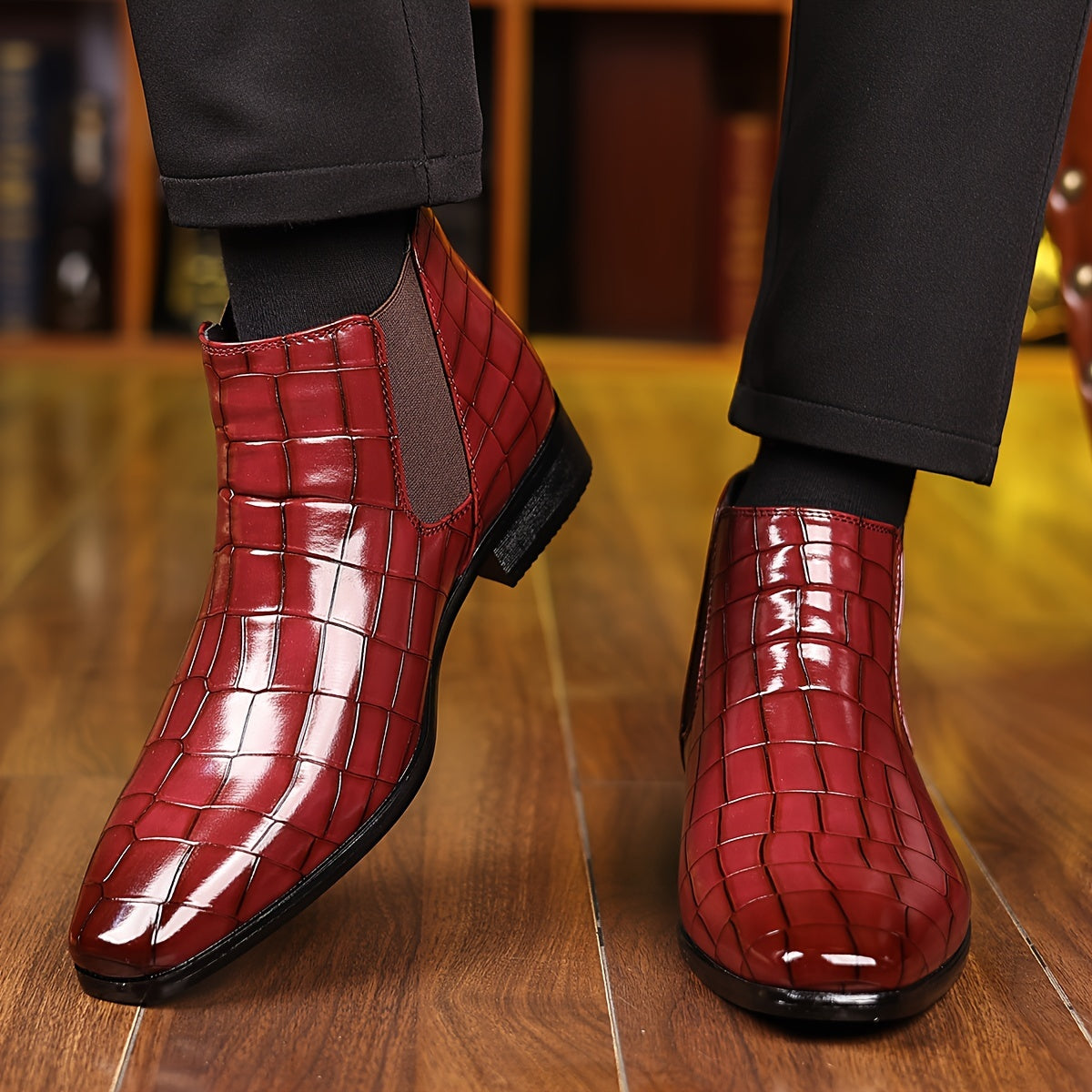 Bottines Chelsea à carreaux pour homme, grandes tailles, résistantes à l'usure