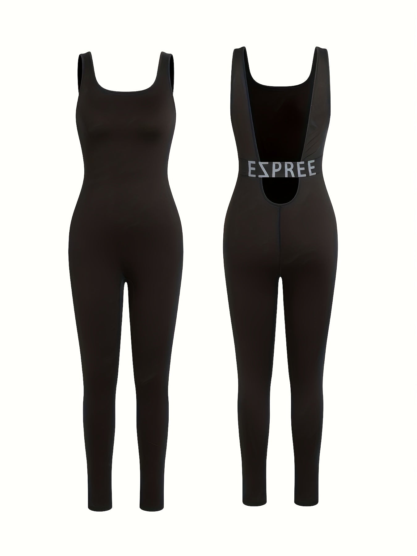 Women's High-Elasticity Backless Yoga Running Leggings - Solid Color Black Square Neck Workout Pants, Machine Washable Spring/Summer Fitness Apparel, Yoga Pants, Gym Apparel, Sleek Sporty Look, Highelasticity Fabric, Activewe - Topdecheztop.fr