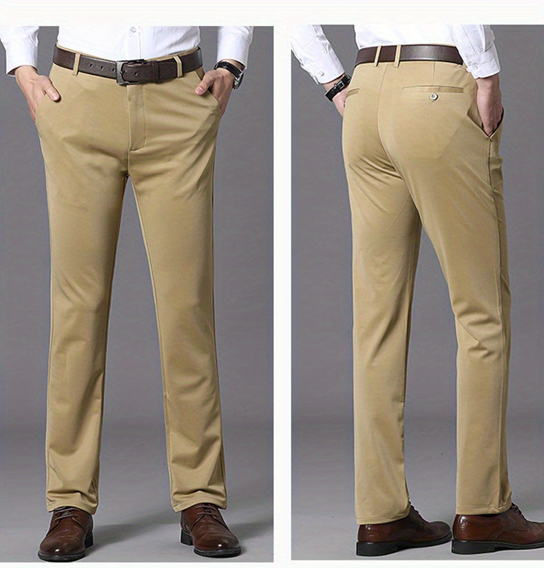 Pantalon habillé classique, couleur unie, légèrement extensible, pour homme