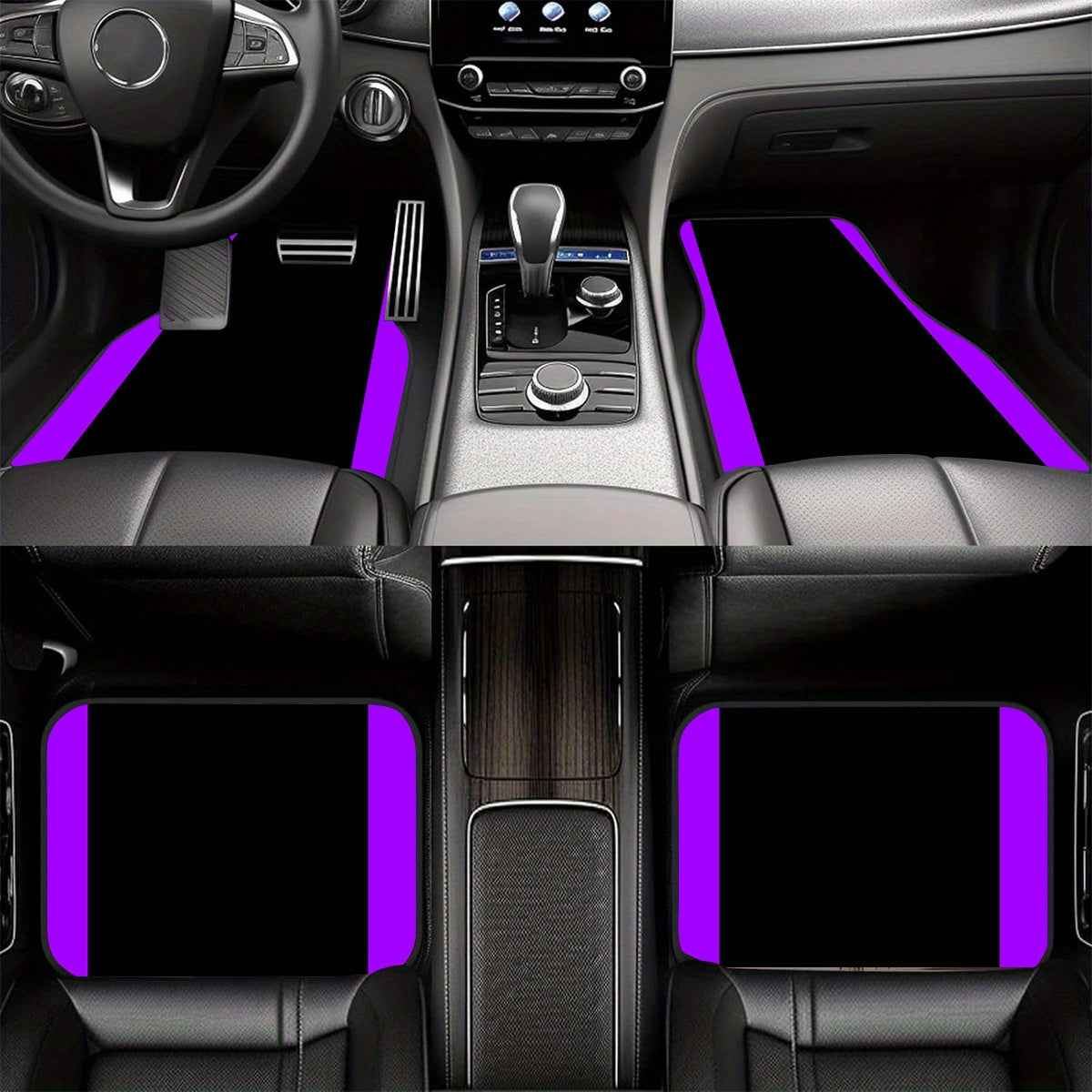 4pcs Non-Slip Car Floor Mats with Colorful Striped Design - Durable Polyester, Fit for Sedans & SUVs, Protects Interior, Stylish Black & Orange Pattern, Easy to Clean, Car Floor Protection | Stylish Floor Mat | Nonslip Backin