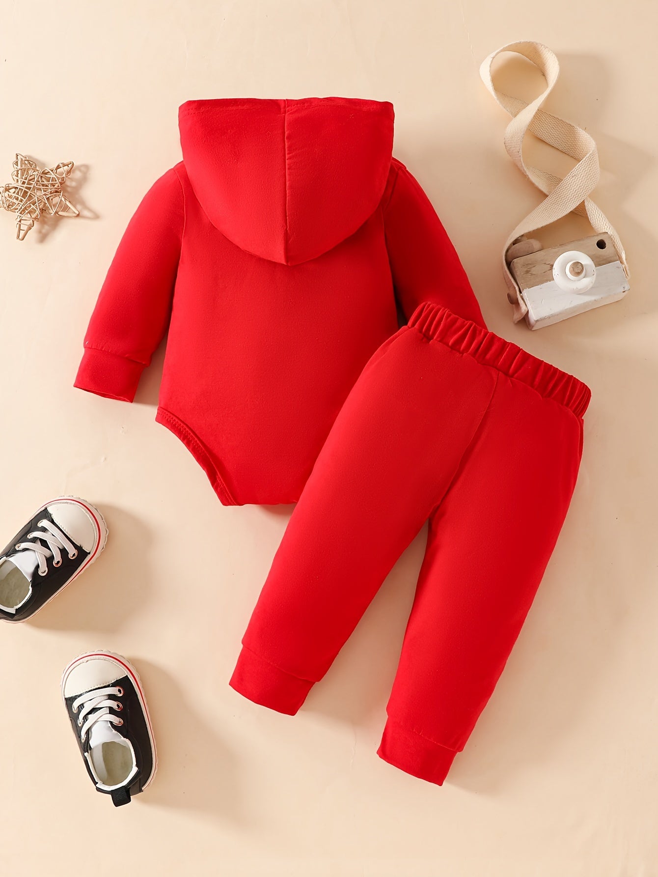 2pcs Baby's KING Crown Print Hooded Bodysuit & Casual Pants, Toddler & Infant Boy's Clothing Set For Fall - Topdecheztop.fr