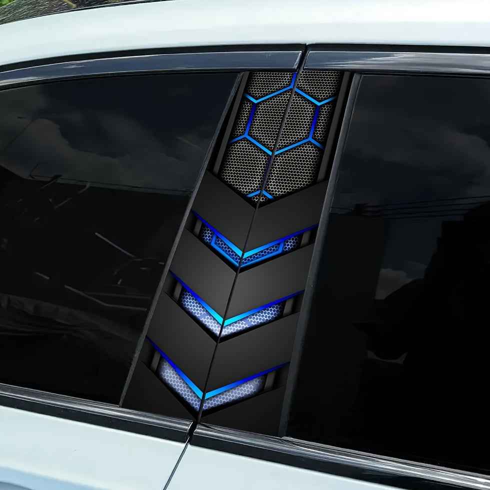 2pcs AHPAINTING Sporty Car B-Pillar Stickers - Hexagon Blue Accent Vinyl Decals, Scratch-Resistant Waterproof Self-Adhesive, Residue-Free Easy Install for Plastic/Metal/Glass/ Surfaces, Single-Use Exterior Accessories, Car De