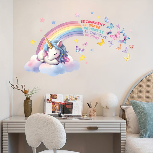 Boho-Chic Rainbow Unicorn Wall Decal - Inspirational Quotes, Removable PVC Sticker for Girls' Rooms, Living Spaces & Nursery Decor - Topdecheztop.fr