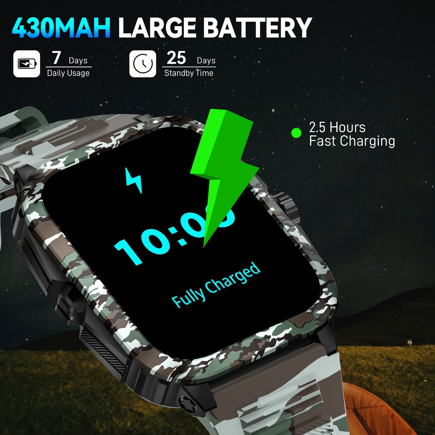 Montre connectée style camouflage JELLOO avec enregistrement d'exercice - Topdecheztop.fr