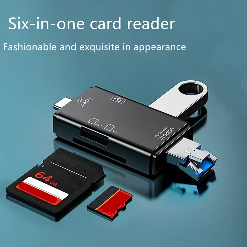 Lecteur de cartes OTG multifonction 6 en 1, adaptateur de carte SD/TF et clé USB