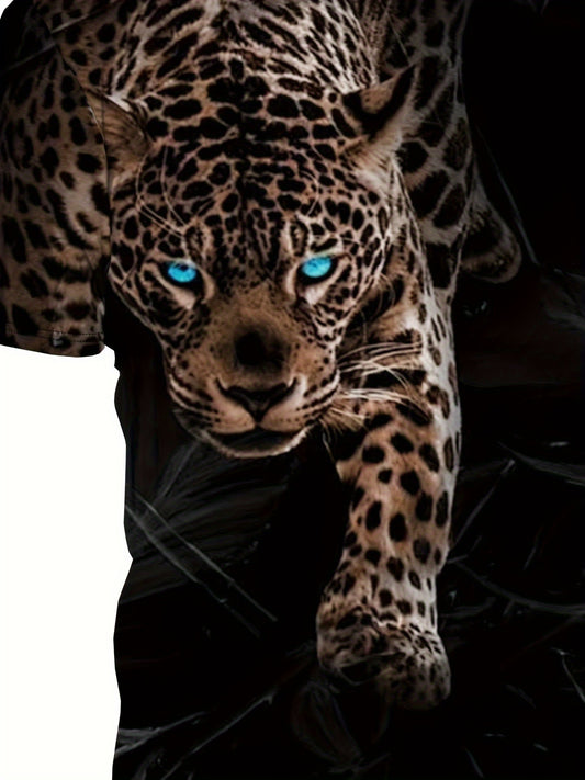 T-shirt ras du cou à manches courtes et imprimé léopard