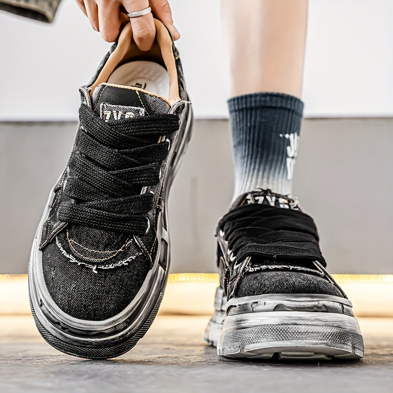 Chaussures décontractées en denim délavé rétro à semelles épaisses