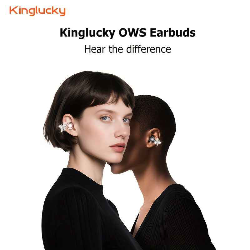 Kinglucky Clip On Earbuds, Wireless Open Earphones, with Beautiful Detachable Butterfly Earrings, Hifi Immersive Stereo Sound, Long Battery Life, Compatible with All Smartphones, for Work/ Outdoors, Perfect Earbuds for s&Wome