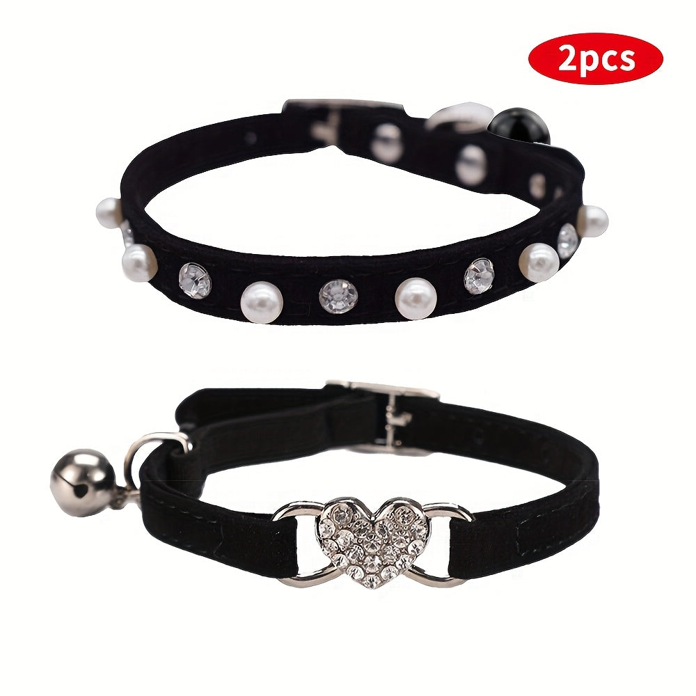 Lot de 2 colliers de sécurité réglables en velours doux synthétique avec strass