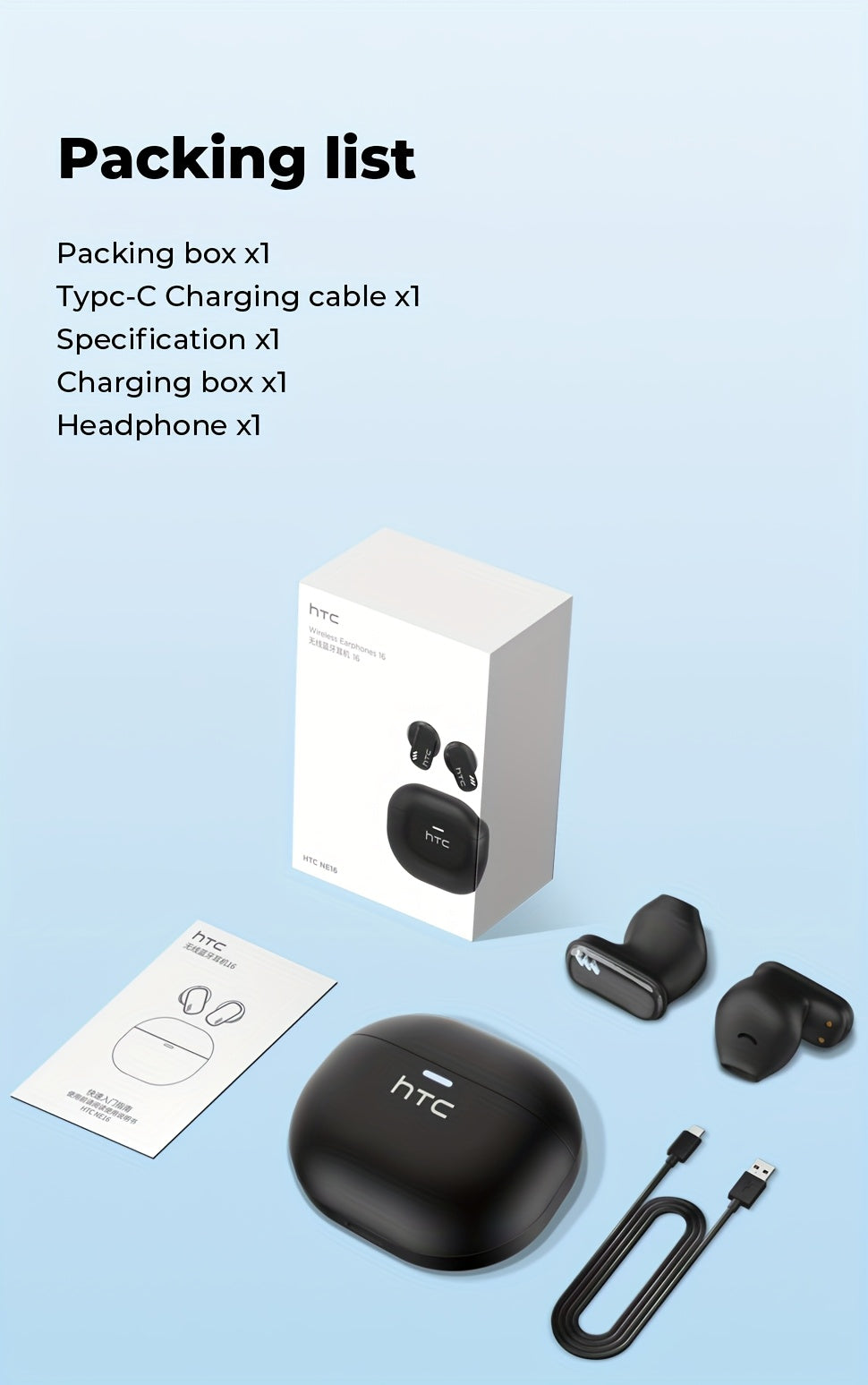 Écouteurs HTC NE16 BT V6.0 TWS Écouteurs intra-auriculaires sans fil